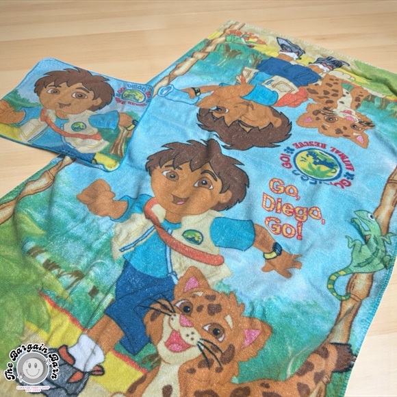 Nick Jr. Go Diego Go! Y2K Towel & Washcloth Bundle (2005–2008 Splat Logo Era) - Picture 3 of 3